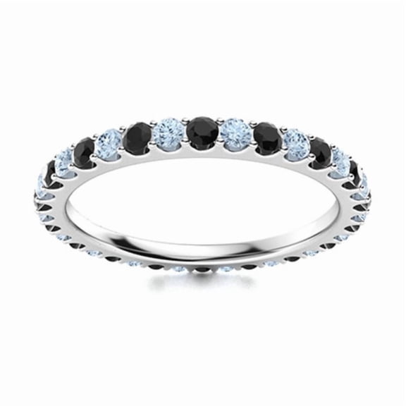 2MM Round Shape Black Spinel 925 Sterling Silver Full Eternity Wedding Band Ring