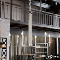 Hunter - Bearden 6-light Brushed Nickel, Large Chandelier, Dimmable, Candle Shaped, for Bedrooms, Dining, Living Rooms - 19621