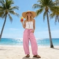 thumbnail image 2 of Vrorvz Cotton Linen Pants for Womens Drawstring Elastic Waisted Pants Casual Loose Wide Leg Trousers with Pockets, 2 of 5