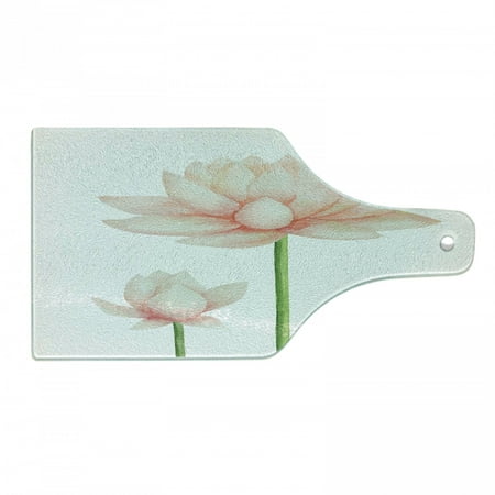

Yoga Cutting Board Pastel Colored Blooming Lotus Flower Romantic Fresh Garden Plant Spa Theme Tempered Glass Cutting and Serving Board Wine Bottle Shape Peach Green and White by Ambesonne