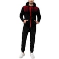 thumbnail image 2 of YueHuiYing Men's Casual Loose Printed Pocket Zipper Drawstring Long Pants Sweatshirt Long Sleeve Hooded Set, 2 of 4