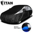 thumbnail image 2 of Titan Couverture de Voiture Jet Black Poly 210T pour Berlines Compactes 414-445 cm. Imperméable, Protection UV, Résistant aux Rayures, Ouverture Zippée Côté Conducteur. Compatible Fiesta, Rio, Aveo et Plus., 2 of 8