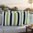 thumbnail image 4 of Green Navy Blue Striped Outdoor Waterproof Pillow Covers, Farmhouse Stripe Art Decorative Rectangle Throw Pillowcase Sofa Cushion Sham for Patio/Couch/Chair, 20"x12" 2 Pack, 4 of 8