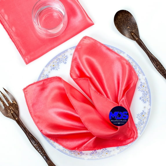 MDS Set of 200 Satin Napkin 20x20 Inch Square Napkins for Wedding - Coral