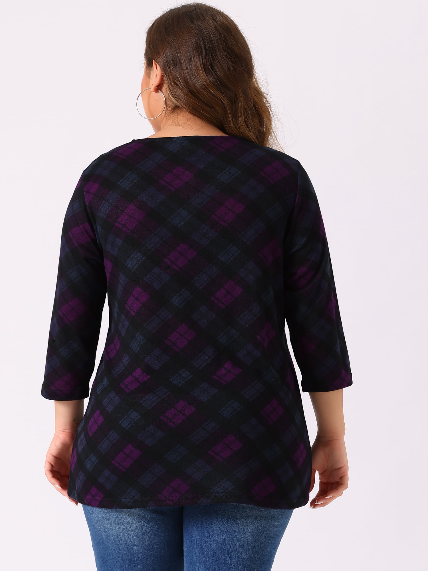 DARING DIVA Women's Plus Tunic Top V Neck Stripe Boho Knit Blouse 4X Purple Black
