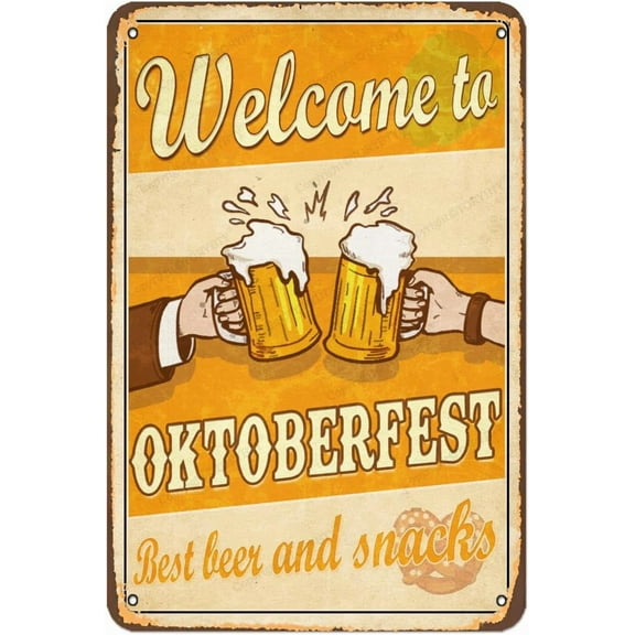 Metal Tin Signs Welcome to Oktoberfest Best Beer and Snacks Vintage Retro Look Tin 8X12 Inch Decoration Art Sign for Home Garden Farmhouse Bar Cafe Pub Garage Man Cave Gift