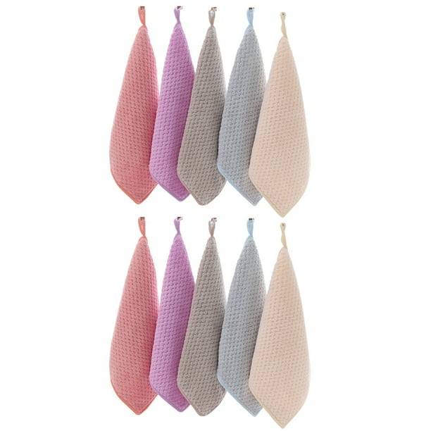 Toallas de mano de microfibra para cocina y baño, diseño colgante, paño de cocina suave y grueso, de secado rápido, absorbentes, de vellón coral, toallas de mano decorativas (10 piezas)