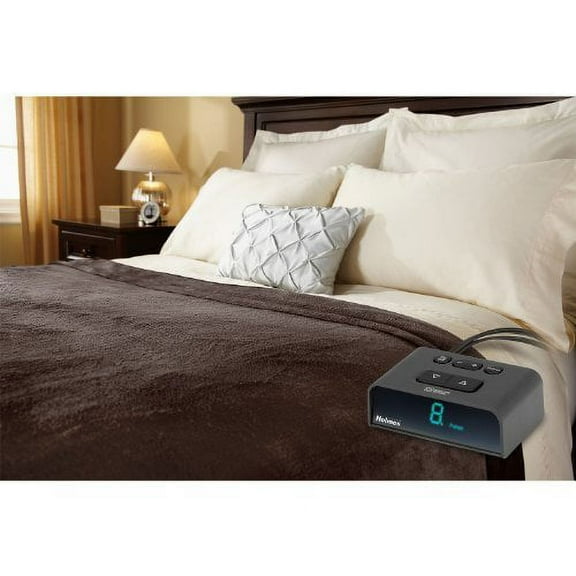 Holmes Sunbeam - King Size Heated Blanket - Luxurious Velvet Plush with 2 Digital Controllers 10 Heat Settings 5yr Warranty - Brown