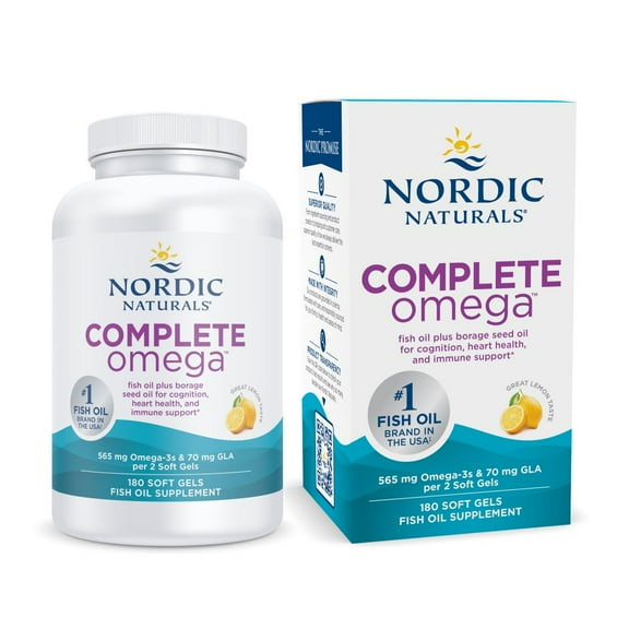Nordic Naturals Complete Omega Softgels, Lemon, EPA & DHA, Fish Oil, 180 Ct