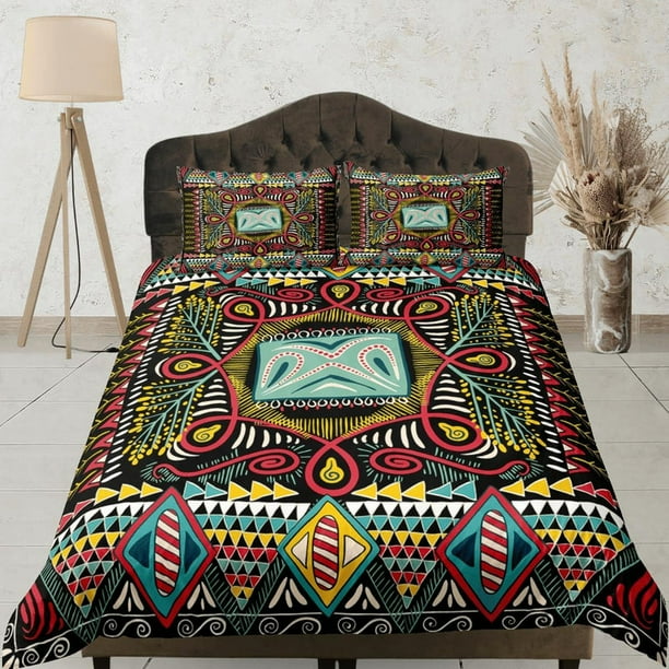 Colorido abstracto Africano Patrón Juego de Cama Funda Nórdica, Boho Ropa de Cama Étnica