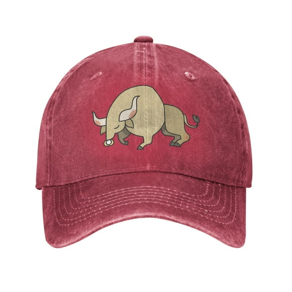 ZICANCN Adjustable Baseball Cap Women, Cartoon Bull Hats for Men Adult Washed Cotton Denim Baseball Caps Fashion, Red