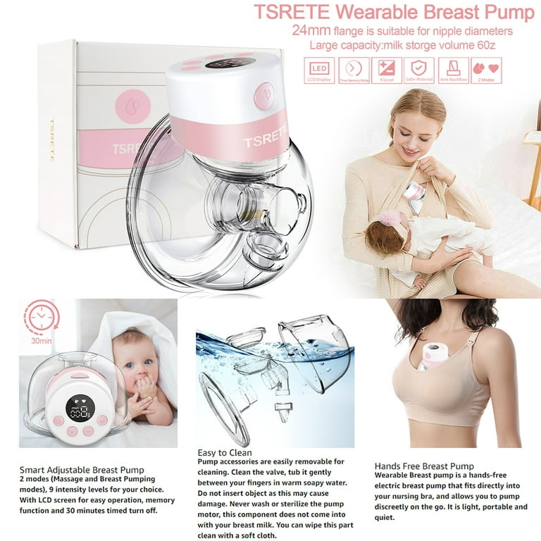 Breast Pump,Double Wearable Breast Pump,Electric Hands Free Breast Pumps  with 2 Modes,9 Levels,LCD Display,Memory Function Rechargeable Double Milk  Extractor with Massage Pumping Mode-24/27mm Flange 