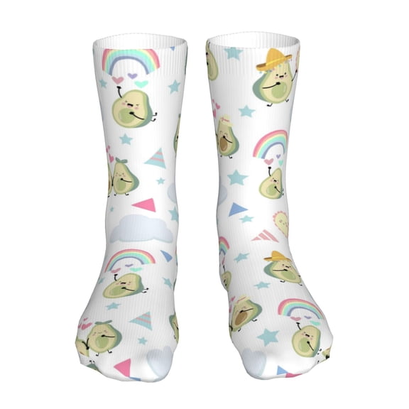Xecao Green Blue Avocado Print Fashion No Heel Casual Crew Socks Cushioned Breathable for Men Women - Moisture wicking,Not easy to fade Suitable for daily
