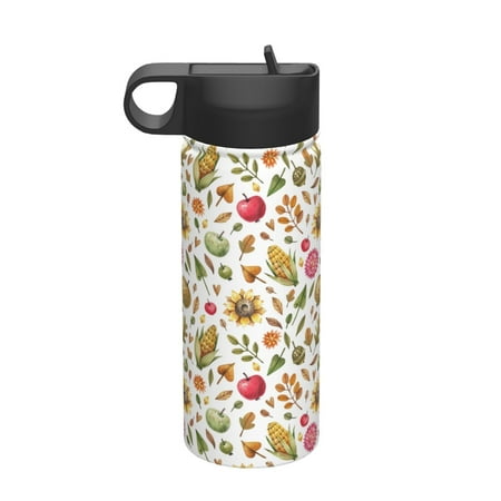 

Qekee Fall Fruits And Vegetables Print 18OZ Sports Insulated Kettle Coffee Mug Travel Tea Mug Thermos Cup 18 Stainless Steel Water Bottle For Running Hiking Cycling