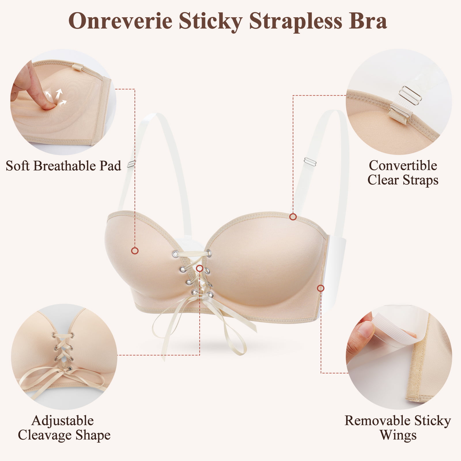 Adhesive Backless Sticky Push Up Invisible Strapless Bra with