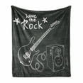 thumbnail image 1 of Guitar Soft Flannel Fleece Throw Blanket, Love the Rock Music Themed Sketch Art Sound Box and Text on Chalkboard, Cozy Plush for Indoor and Outdoor Use, 60" x 80", Charcoal Grey White, by Ambesonne, 1 of 6