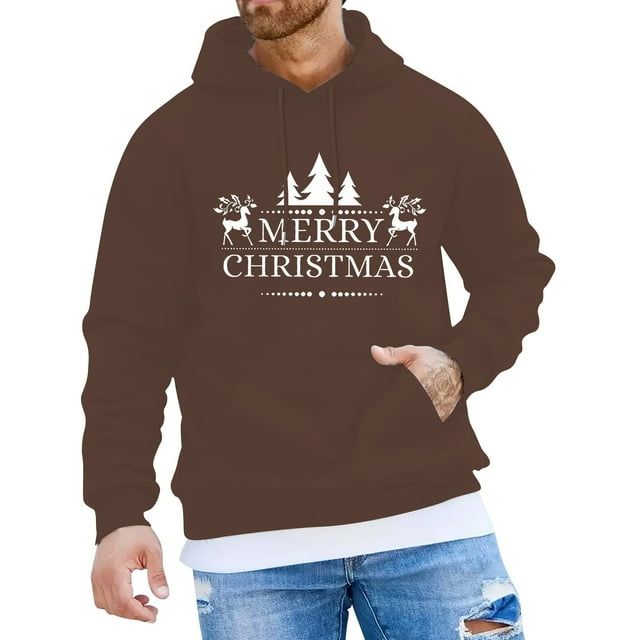 Chandail à Capuche à Manches Longues Imprimé Lettre Mode Décontractée de Noël pour Hommes