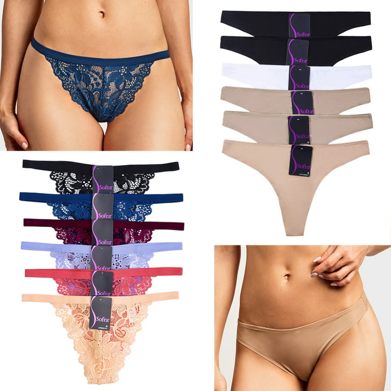 Jo & Bette Cotton Thong Underwear, Womens Lingerie Panties Set, 6 or 12 Pack