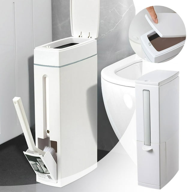 Compact Bathroom With Integrated Toilet Brush Holder To Compact Design Space Saving Garbage Can Smell Buster Size A Bags Leaf Bags Clear Reusable Can Liners Small Bags with Drawstring Simply Human J