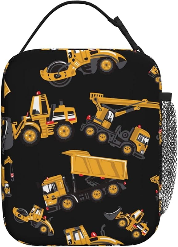 Road Roller Bulldozer Dumper Lunch Box Insulated Soft Bag Reusable Cooler Bag For Women&Men Work Picnic Hiking