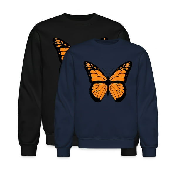 EcoLoom Orange Monarch Butterfly Illustration Midweight Crewneck Sweatshirt Navy-XL