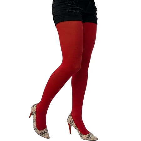 

Red Opaque Full Footed Tights Pantyhose for Women