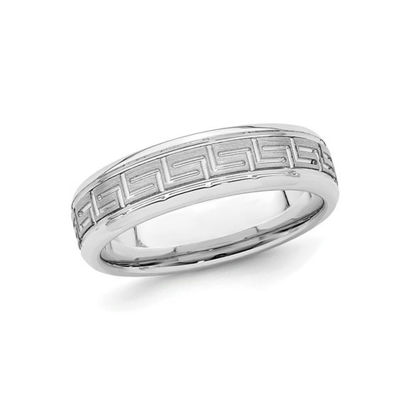 Gem & Harmony Mens Greek Key 6mm Sterling Silver Brushed Wedding Band Ring for Men