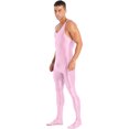 thumbnail image 4 of YEAHDOR Mens Glossy Full Body Unitard Sleeveless Gym Sports Wrestling Singlet One Piece Bodystocking Bodysuit Jumpsuit Pink M, 4 of 7