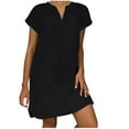 thumbnail image 2 of Women’S Summer Clothes,Sriper Cotton and Linen Midi Long Dress,V Neck Short Sleeve Maxi T Shirt Dress Plus Size,Vestidos Casuales Para Mujer Cortos,Cute Tops,Black 3X, 2 of 7