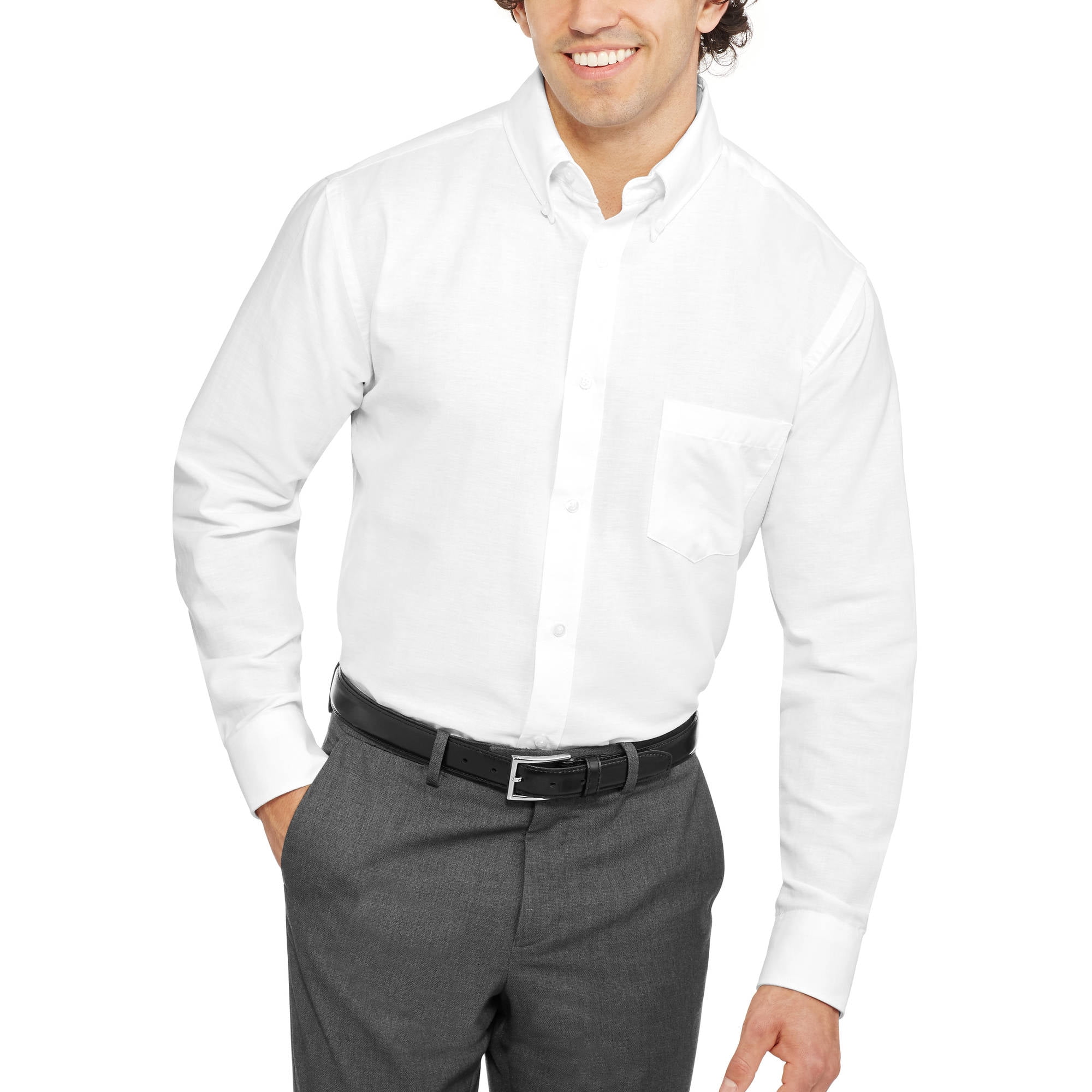 Cromoncent Men Pleated Long Sleeve Button Up Classic Fit Business Lapel Shirts 