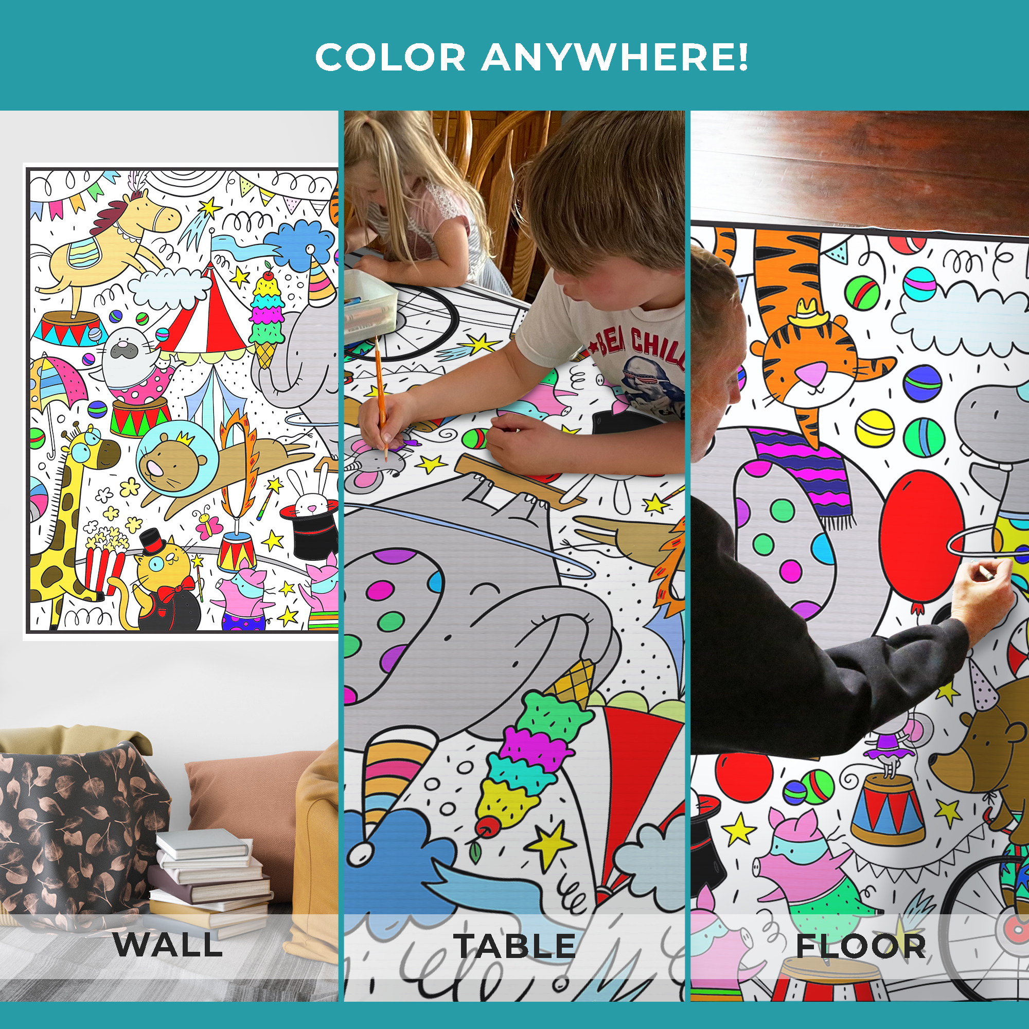 Giant Coloring Poster - Premium Jumbo Coloring Sheets for Kids & Adults with Thick Bleed-Resistant Pages, Use on Floor, Wall, or Table, Use With Alcohol Based Markers (30” x 42”, Circus)