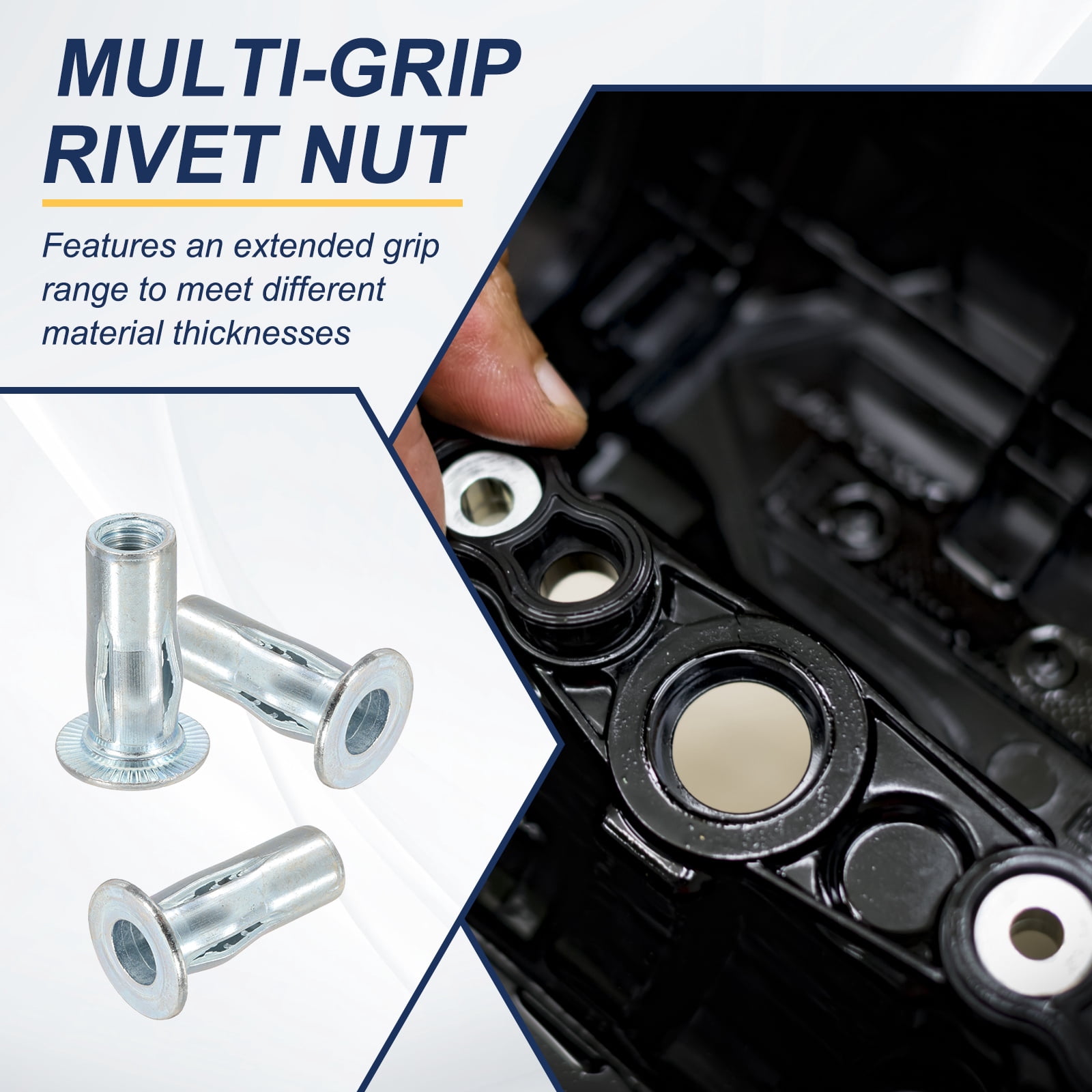 Uxcell M8 Multi-Grip Rivet Nuts Pre-Bulbed Shank Flat Head Threaded Insert Nuts Carbon Steel Zinc White Plated, 25 Pcs