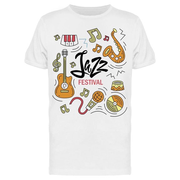 Jazz Festival Doodles Instrument T-Shirt Men -Image by Shutterstock, Male Medium