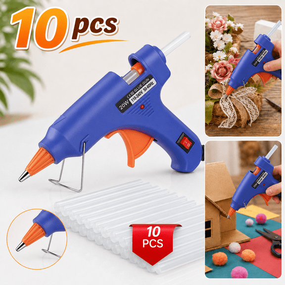 Emlimny Mini Hot Glue Gun,Fast Heating Hot Melt Gun 10pcs Glue Stick Hot Glue Gun Set For Quick Repair Artist DIY Art Home 20w Blue