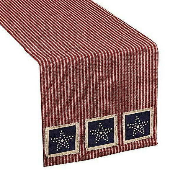 Americana Star Patch Table Runner Striped Red White Blue 13 x 42"
