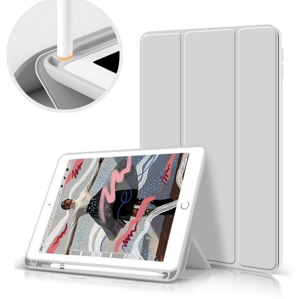 Funda para iPad de 9.ª generación (2021)/8.ª generación (2020)/7.ª generación (2019) de 10,2 pulgadas con portalápices, funda trasera de TPU suave Smart Auto Sleep/Wake para iPad 10.2, gris Adepaton WMCH-450