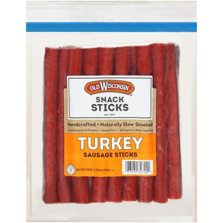 Old Wisconsin Gluten Free Turkey Sausage Snack Sticks, 28 oz Resealable Plastic Pouch. Shelf Stable