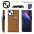 thumbnail image 4 of Dteck Case For iPhone 13,Slim Shockproof Zipper Card Slot Wallet Kickstand Shoulder Strap Full Cover Protector,Brown, 4 of 10