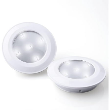 

LED Tap Lights Stick On Push Lights Battery Powered Puck Lights for Closets Cabinets Counters (2 Pack White)