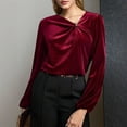thumbnail image 7 of Craaazy Women's Pleated Velvet V-neck Long Sleeve Lantern sleeves Tops Gifts, 7 of 7