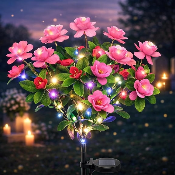 2026 New Memorial Garden Bloom Lights, Solar Flower Lights Outdoor Waterproof with Ultra-Realistic Petals, Weatherproof LED Stake Lights(Pink*1)