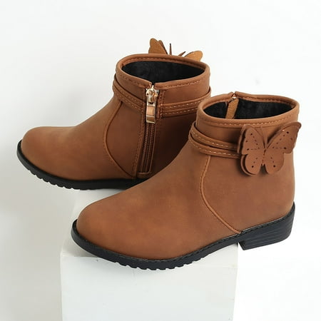 

JIKNTTR Toddler Girls Boots Kids Fashion Girls Zip Side Boots Western Boots Kids Ankle Boots Girls Low Heel Riding Booties With Zipper Winter Waterproof Shoes