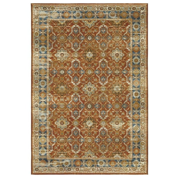 Oriental Weavers Naples Indoor/Outdoor Rug - 1204X - 9'10" x 12'10" - in Rust/ Blue - Vintage Inspired, Water, Stain and Fade Resistant, Hose Clean, Patio, Outdoor Living Area Rug