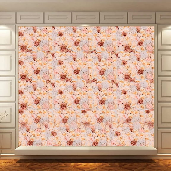 FETCOI 4PCS 24" X 16" Artificial Flower Wall Panels Rose Peony Hydrangea Silk Wall Decor Champagne Artificial Flower Wall Backdrop for Wedding, Party, Home Decoration