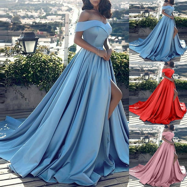 Flmtop Formal Dress Off Shoulder High Slit Elegant Floor Length