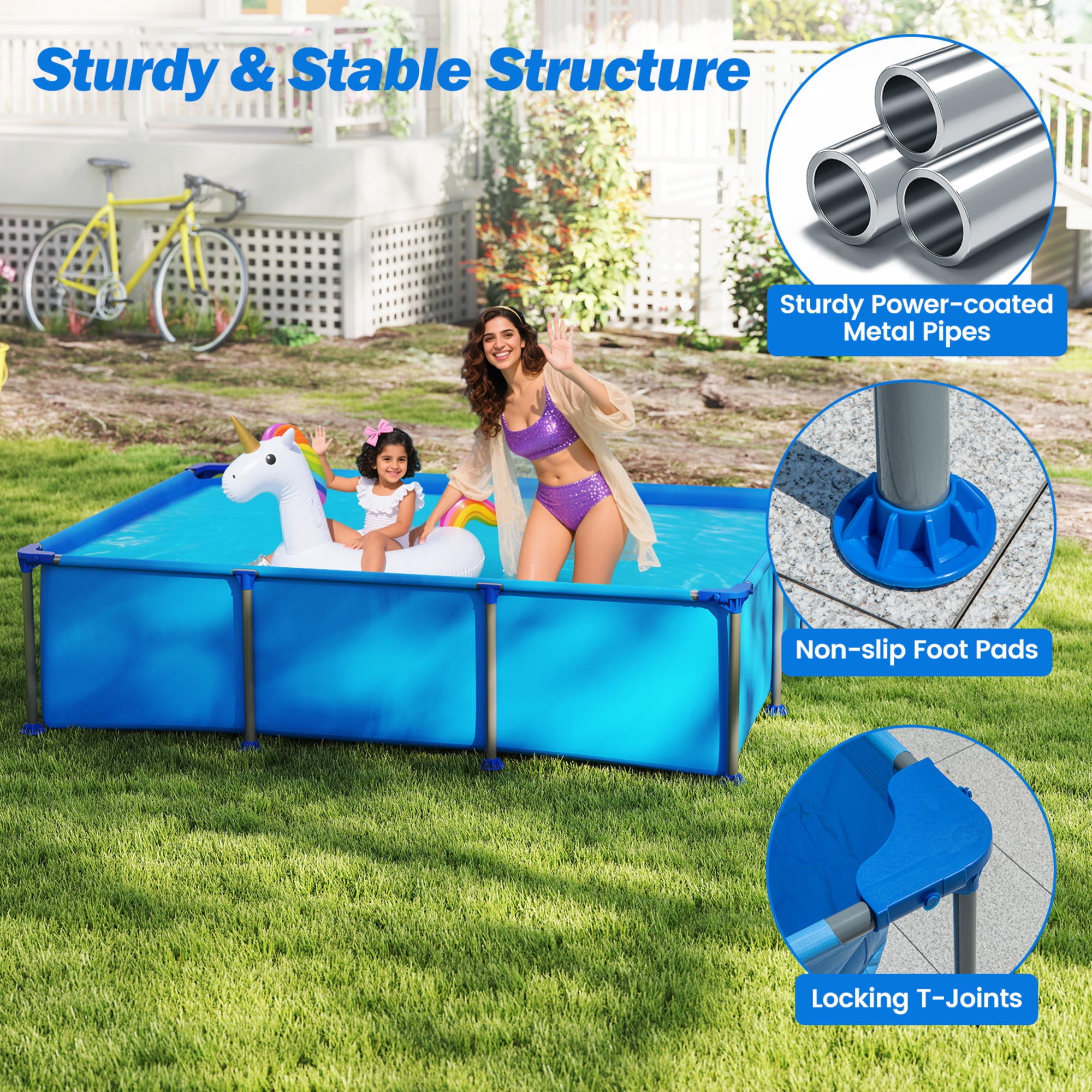 6ft Rectangular Metal Frame Above Ground Pool, 690 Gallon Family Swimming Pool with Triple-Layer PVC, for Backyard, Patio