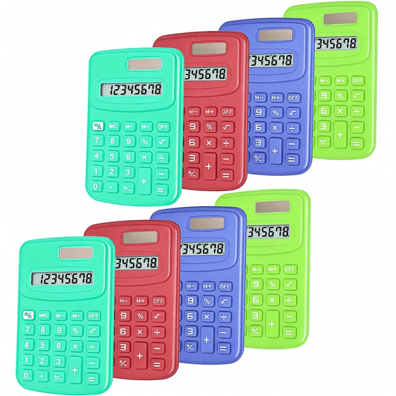 XUBIYM Basic Calculator, 4 Function Calculators (4 Colors, Set of 8) | 8 Digit Lovely Color Silicone Button Basic Calculators