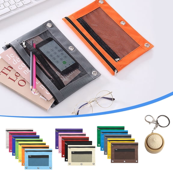 UALSRZL Under $1! Pencil Pouch for 3 Ring Binder, Large Capacity Pencil Case Oxford Cloth with Zipper, Mesh Pencil/Cosmetic Bag Travel(Free Gift)