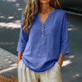 thumbnail image 2 of Womens 3/4 Sleeve Summer Tops Vintage Tunic Womens Casual Tops Breathable Summer Tee Womens Plus Size Linen Tops Work Clothes Cute Tunic Tee Loose Fit Shirts Peasant Tops for Women Purple 2XL, 2 of 7