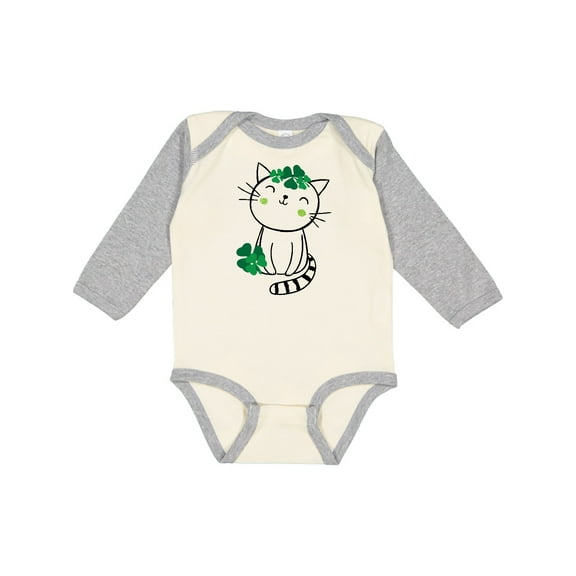 Inktastic St Patricks Day Irish Kitty Cat Girls Long Sleeve Baby Bodysuit